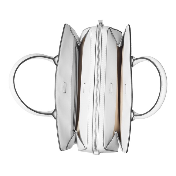 MICHAEL KORS Laila Medium Signature Logo Satchel  Color White/Allum - Picture 3 of 8